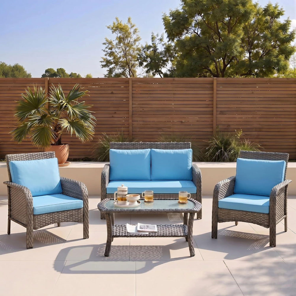 22x22 in Outdoor Foam Deep Seat Cushion Set of 4, Water-Resistant & Fade-...
