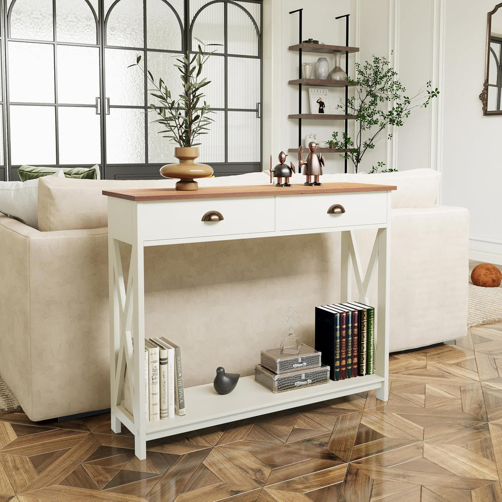 Sophia & William Entryway Table with Drawers, White Narrow Console Table