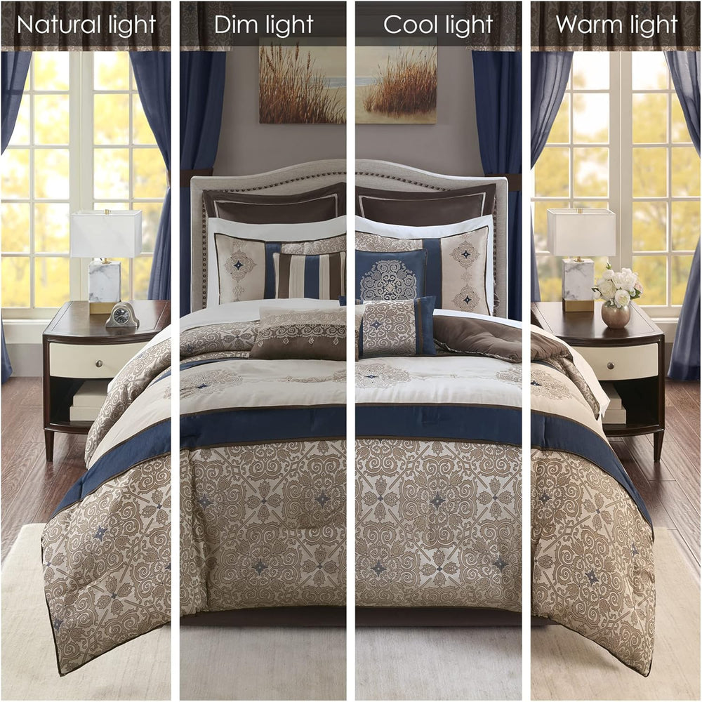 Madison Park Essentials Queen Comforter Set, 24 Piece Room in a Bag Navy