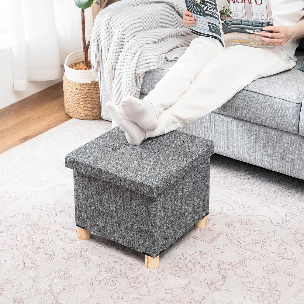 Asense Small Storage Ottoman,Foldable Foot Stool with Reversible Tray Lid and...