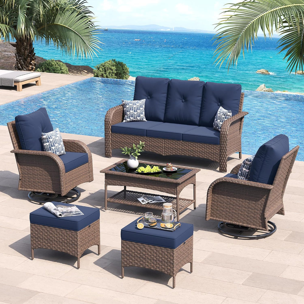 UDPATIO Patio Furniture Set 2 High-Back Swivel Chairs Conversation Set