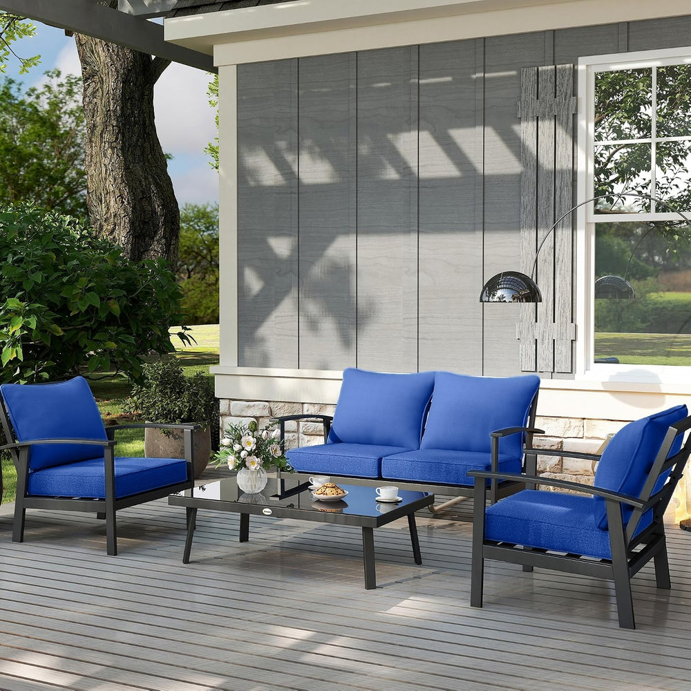 Outsunny Outdoor Chair Cushions Set of 4 Fade Resistant 24x24 in Navy Blue