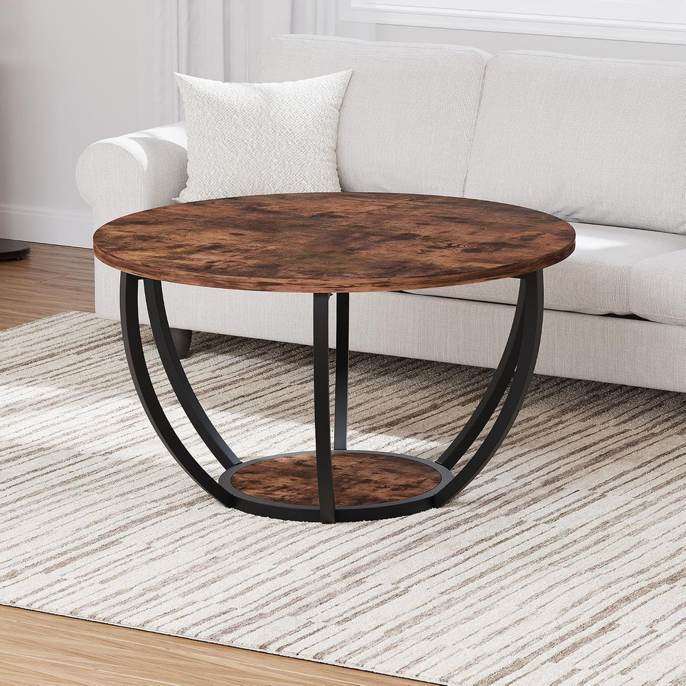 HOMERECOMMEND 28" Round Coffee Table with Storage for Living Room,Brown