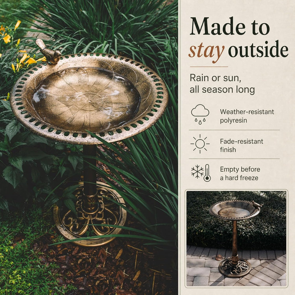 Backyard Expressions Bird Bath for Outside, 30 in Pedestal Birdbath, Bronze