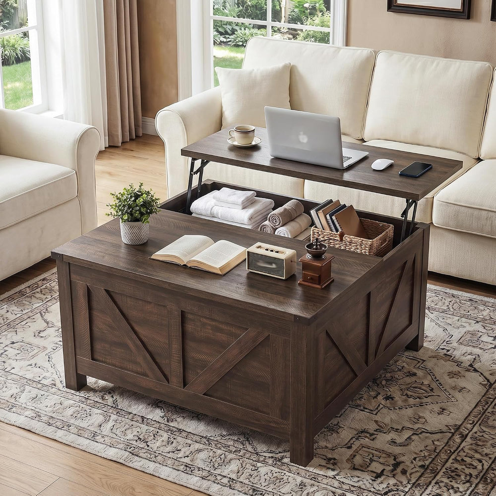 35” Farmhouse Coffee Table, Rustic Center Table with Lift Top