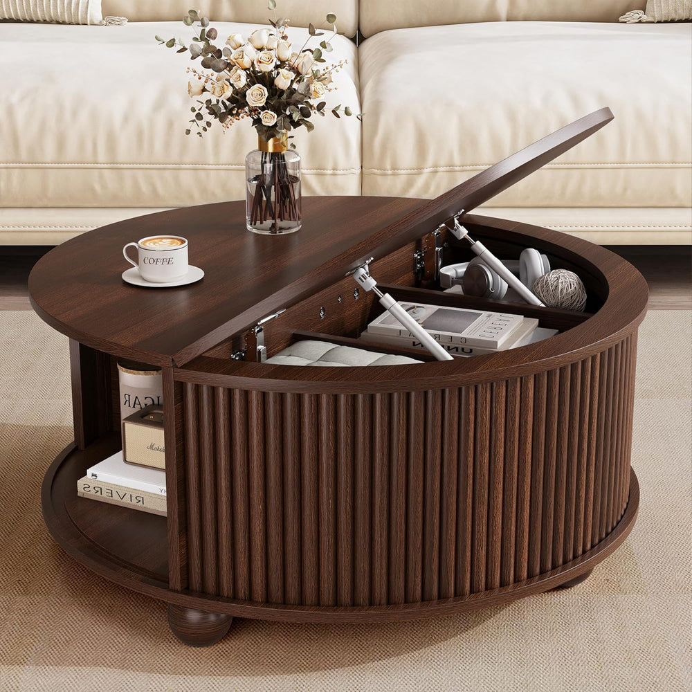 DHH Fluted Round Coffee Tables,31.5" Mid Century Modern Circle Drum Tabl...