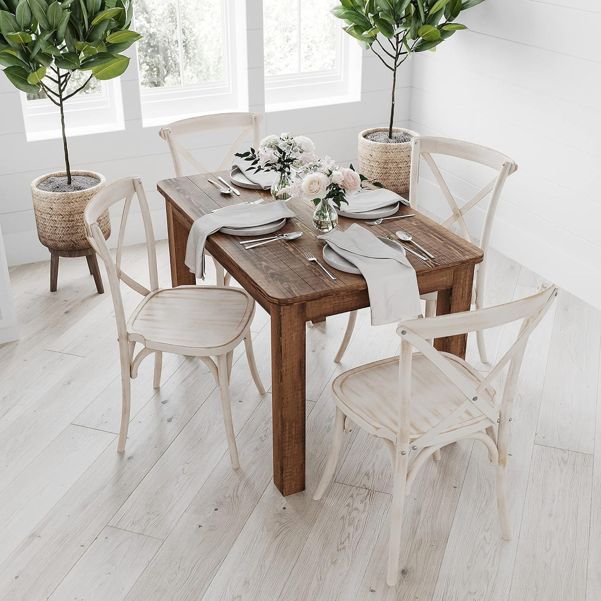 Merrick Lane Jessamine 46" x 30" Rectangular Rustic Solid Pine Farm Dining Table, Antique Farmhouse Wooden Dining Table for Kitchens and Parties, Antique Rustic