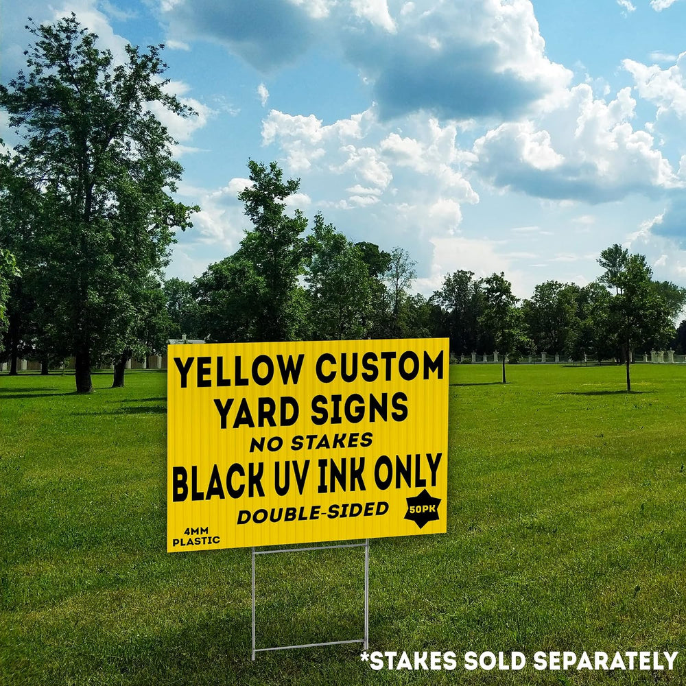 50 Large Yellow 24x18" Custom SmartFlute Yard Signs, Add Your Own Messag...