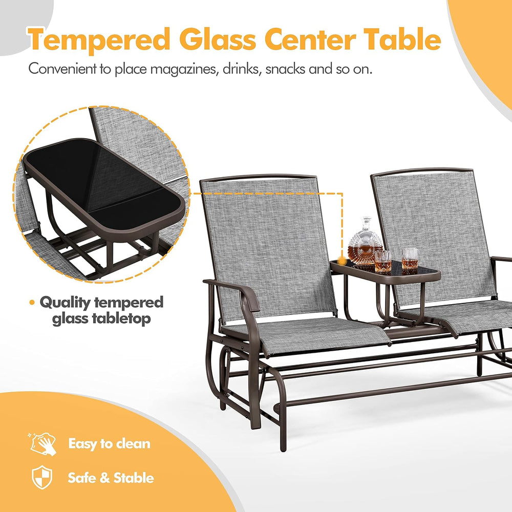 Yaheetech Outdoor Glider Bench Patio Loveseat with Table, Gray