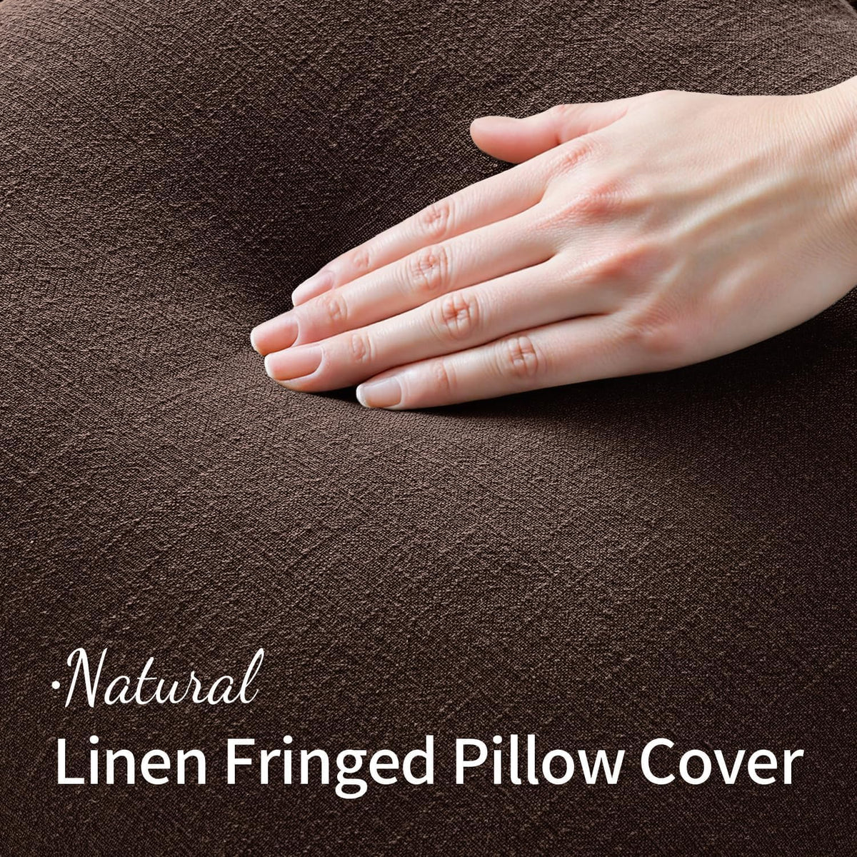 MIULEE Linen Fringe Decorative Fall Throw Pillow Covers Dark Brown 20x20