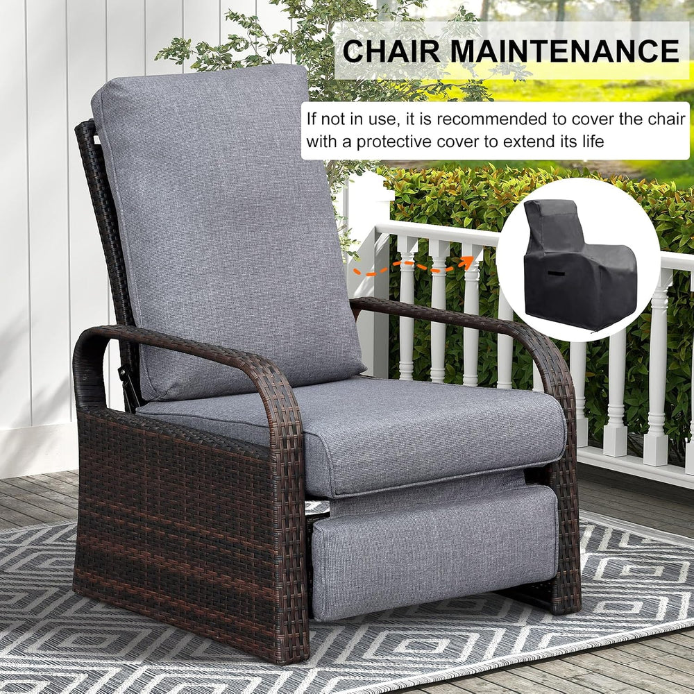 Skypatio Oversized Outdoor Recliner Chair, Adjustable Backrest All-Weather Wi...