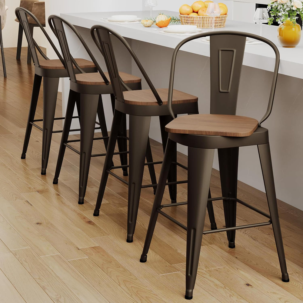 24" Swivel Bar Stools Set of 4, Metal Counter Height Chairs Rusty