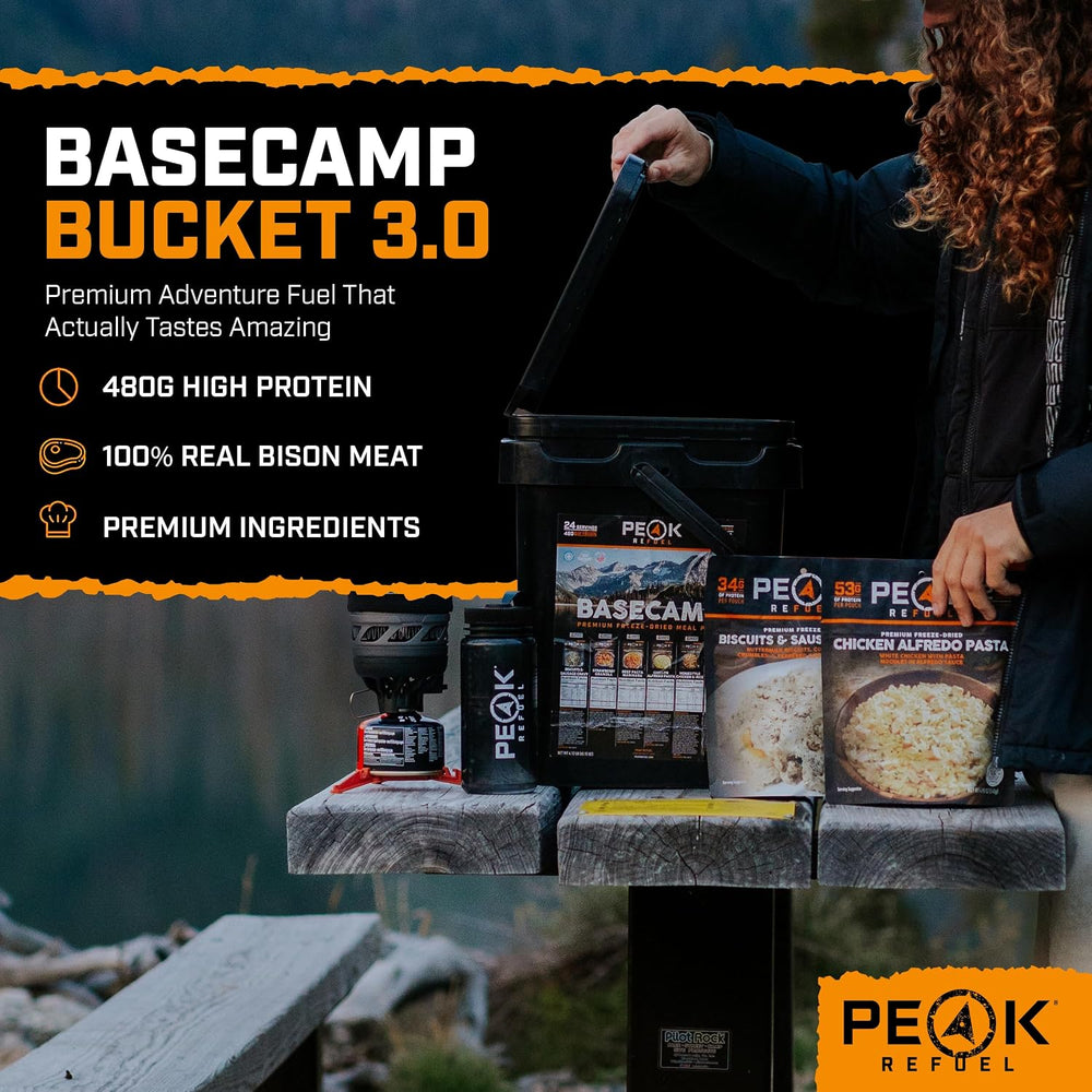 Peak Refuel Basecamp Bucket 3.0 Freeze-Dried Meals with 100% Real Meat