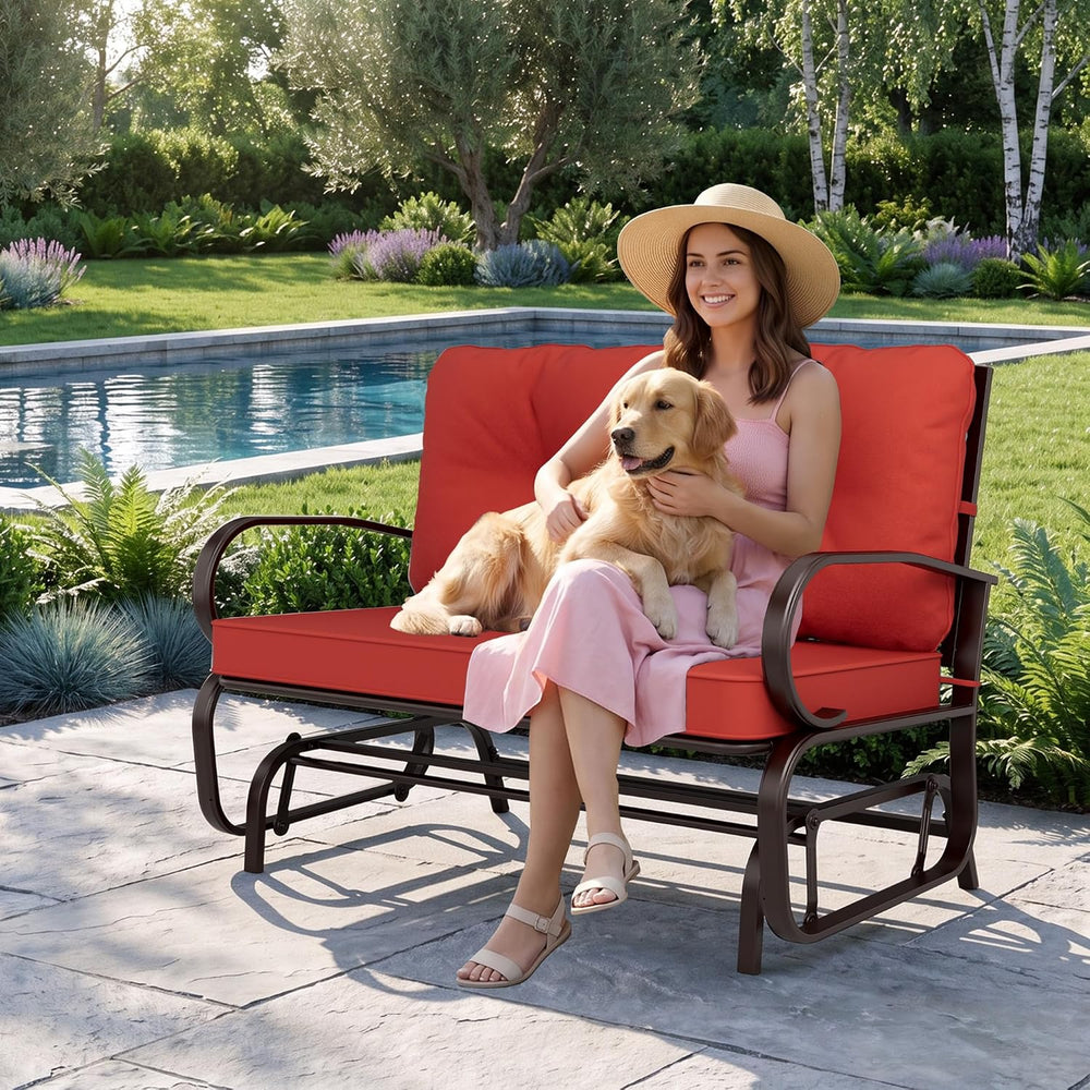 Crownland Outdoor Patio Glider Chair for 2-Person, Red