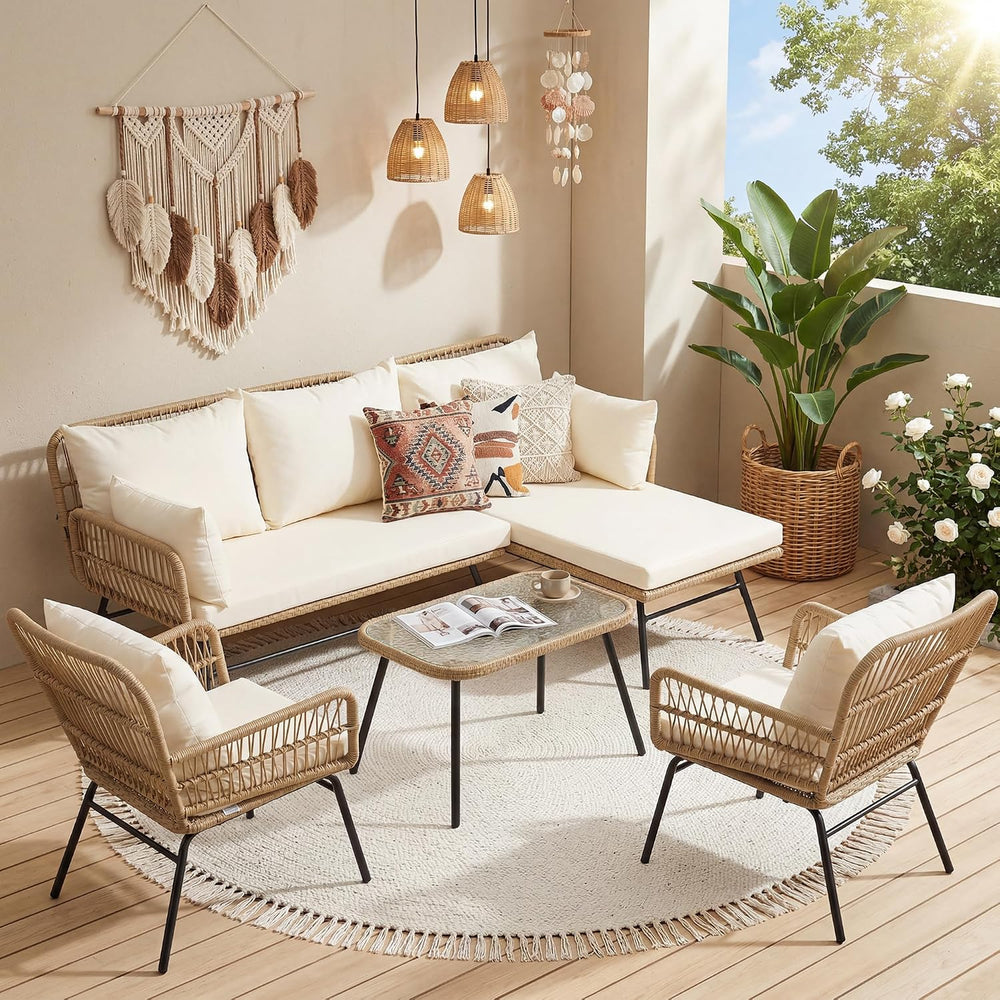 NICESOUL 5Pcs Boho Outdoor Patio Furniture Set, High Back L-Shaped Outdoor Co...