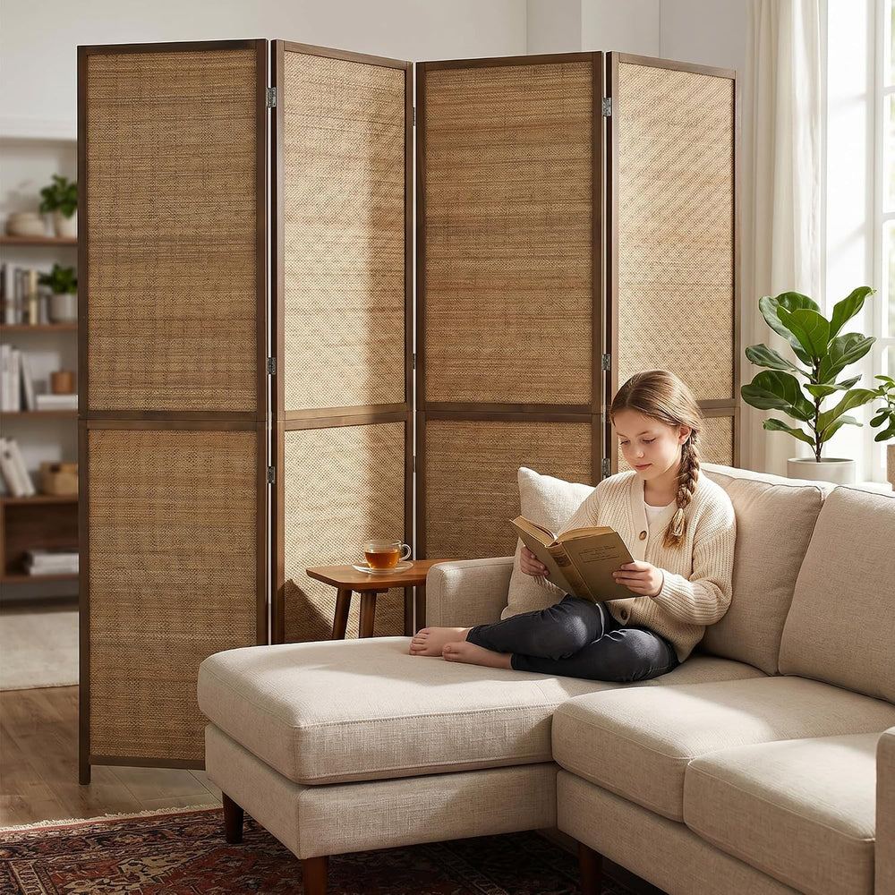 HOMCOM Room Divider, 6 FT Tall Folding Privacy Screen, 4-Panel Boho Brown