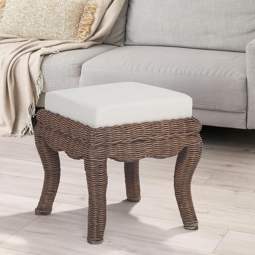 JONATHAN Y Rowan 19.7" Coastal Woven Rattan Vanity Stool, Black Wash