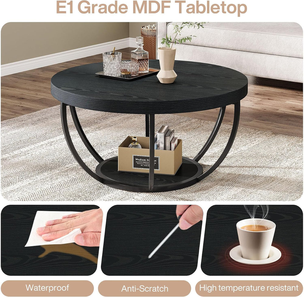 Tribesigns Round Coffee Table with Storage, 31.7" Black Living Room Table
