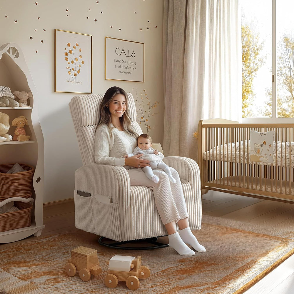 Yaheetech 360° Swivel Nursing Chair with Side Pockets, Beige