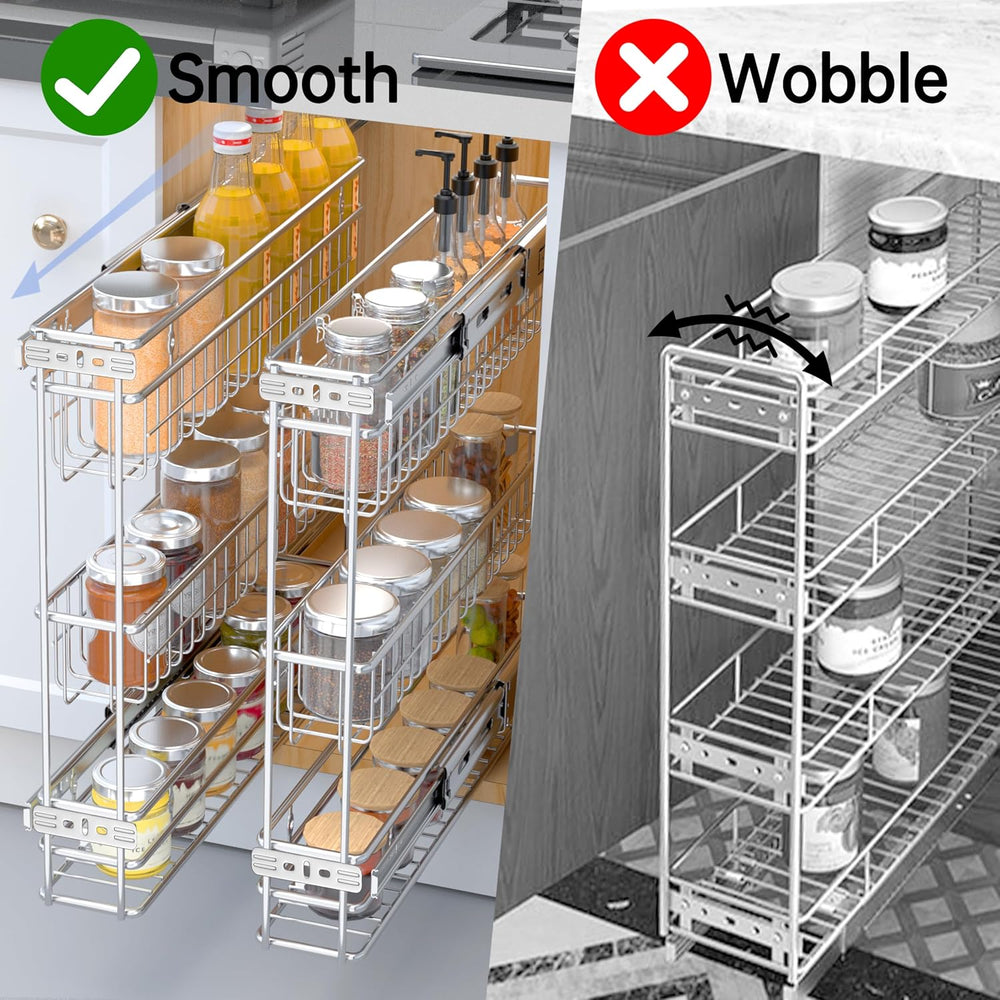 JOWBOOW Side Mount 3-Tier Pull Out Spice Rack, 4" W, Frameless Cabinet ONLY