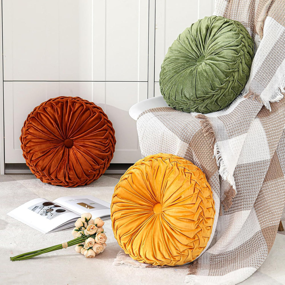 Drydiet 2 Pcs Round Throw Velvet Pillows Decorative Pillow Olive Green 15'...