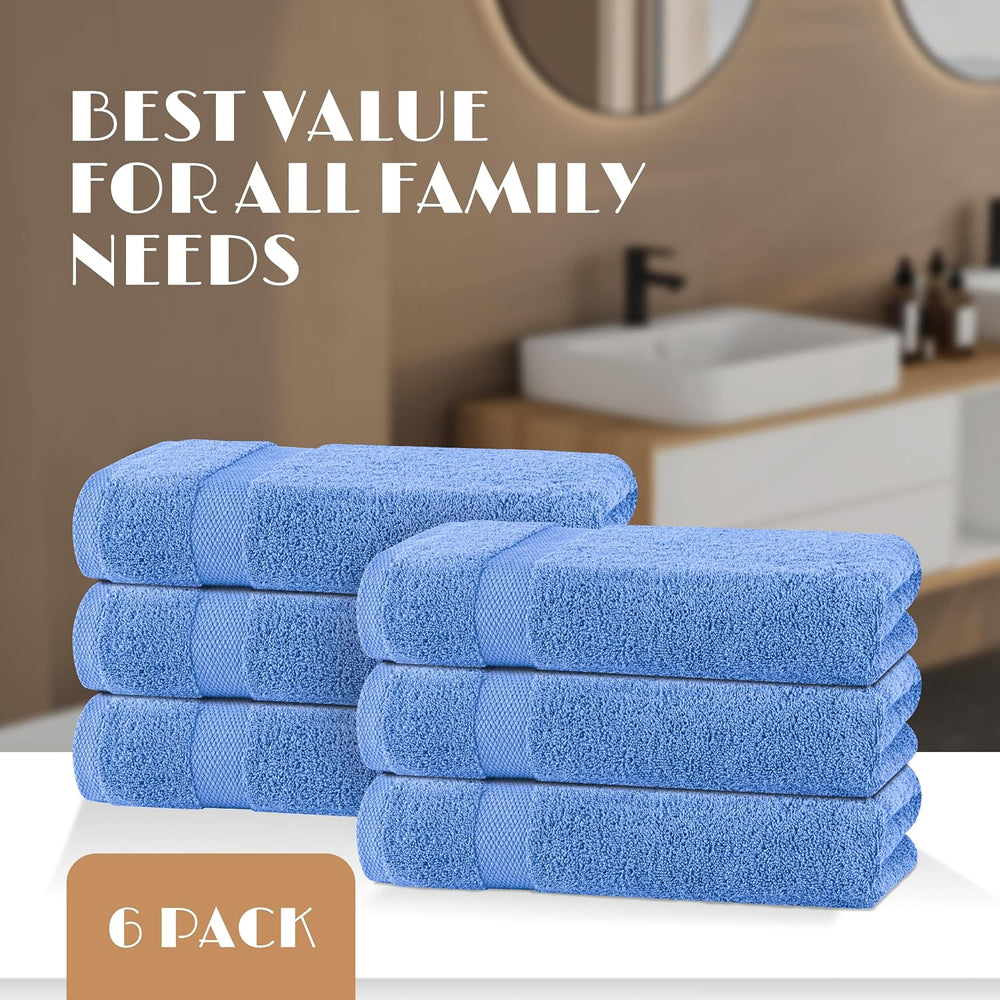 Wealuxe Light Bliue Bath Towels 24x50 - 6 Pack, Extra Absorbent 100% Cotton