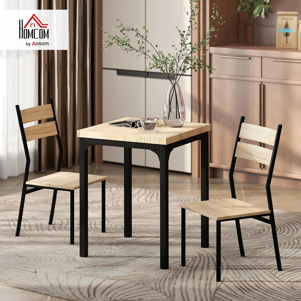 HOMCOM Dining Table Set for 2, Dining Room Set, 3 Piece, Light Wood Grain