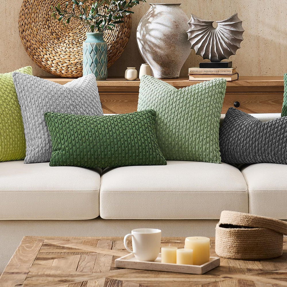 Kevin Textile Soft Corduroy 28x28 Inch Pillow Covers 2 Pack, Sage Green