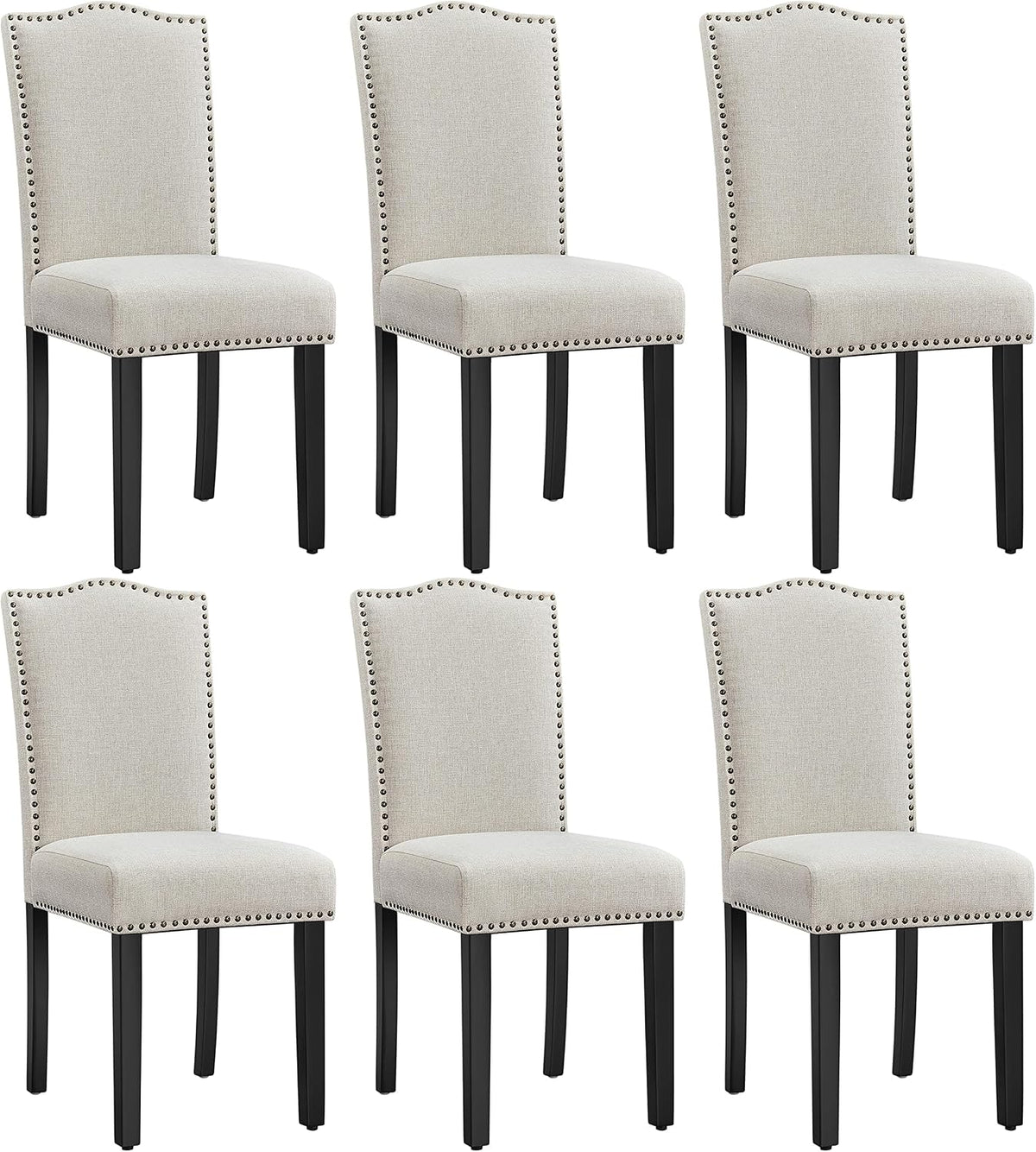 Yaheetech Dining Chairs Set of 6 Upholstered High Back Kitchen Chairs Beige