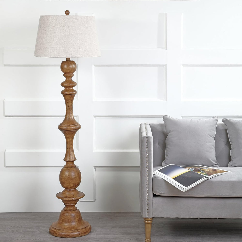 JONATHAN Y Taylor Candlestick Floor Lamp 67", Brown Wood Finish