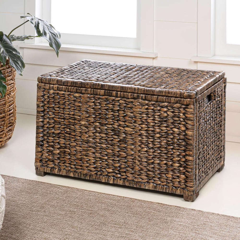 happimess Anada 30" Storage Trunk Wicker Weave Water Hyacinth, Brown Wash