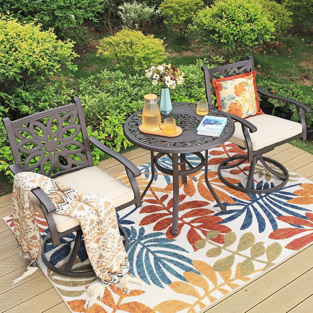 Sophia & William Patio Dining Set, Cast Aluminum, Swivel Chairs, Brown