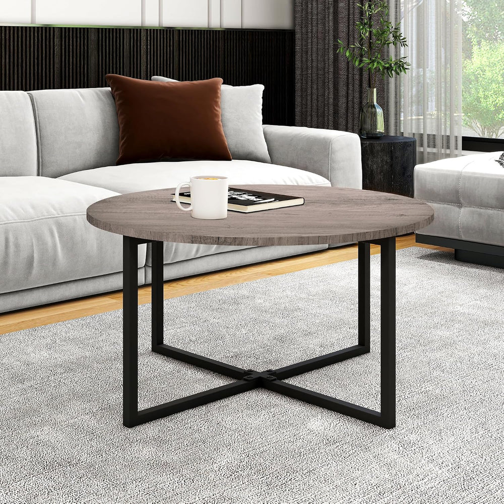 HOMERECOMMEND Round Coffee Table Nesting Tables for Living Room,Black+Grey