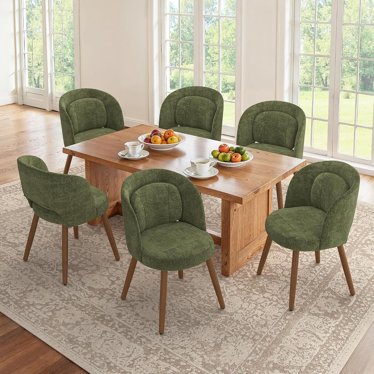 LUE BONA Dining Chairs Set of 6 with Lumbar Support, Green