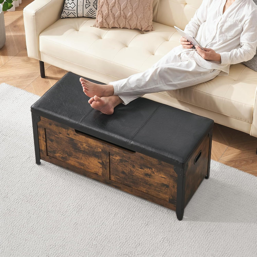 IDEALHOUSE 39.4" Storage Bench with 2 Safety Hinges, Rustic Brown