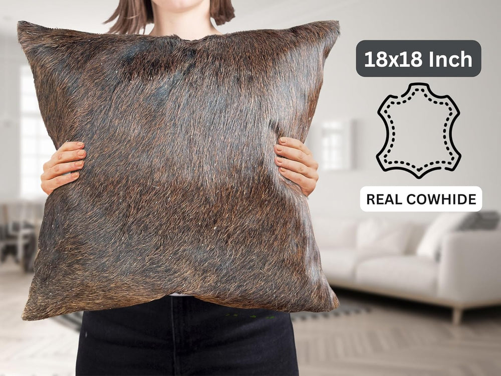 Pack of 2 Set Dark Brown Real Cowhide Genuine Leather Cushion Covers Throw Pi...