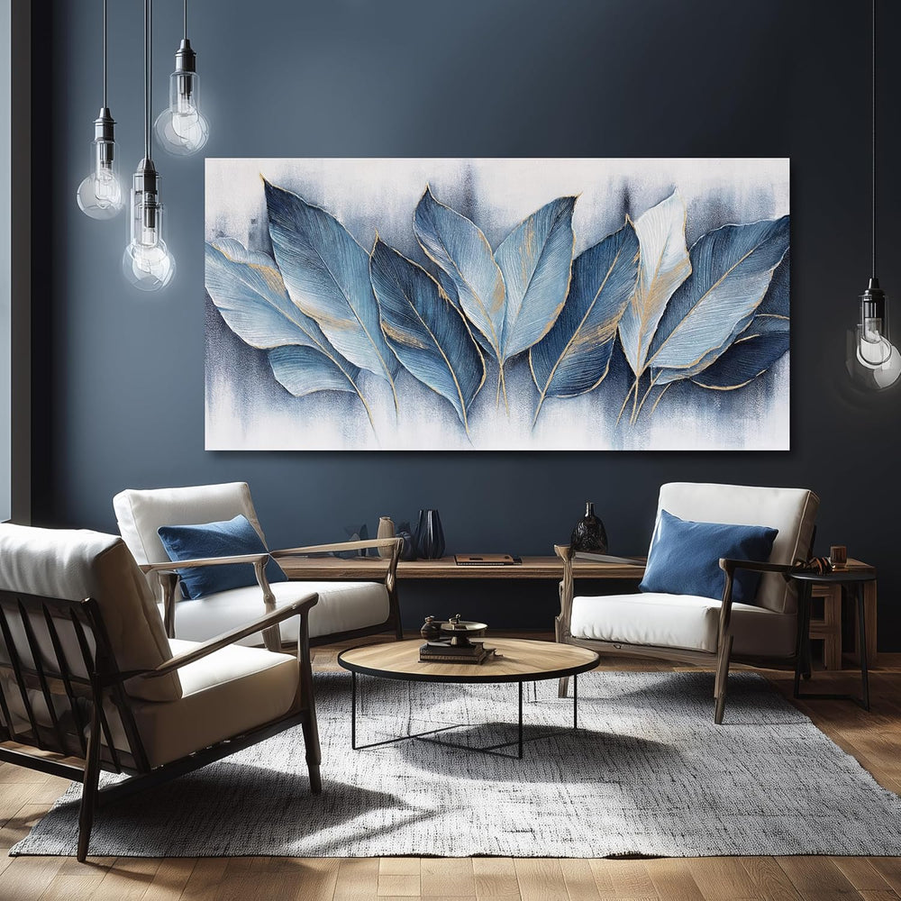Framed Art Wall Decorations Blue Leaves Canvas Wall Art Abstract Art Modern A...