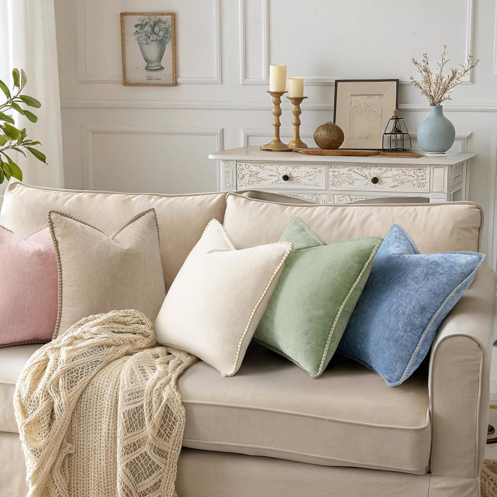 decorUhome Soft Chenille Throw Pillow Covers 24x24 Set of 2 Beige
