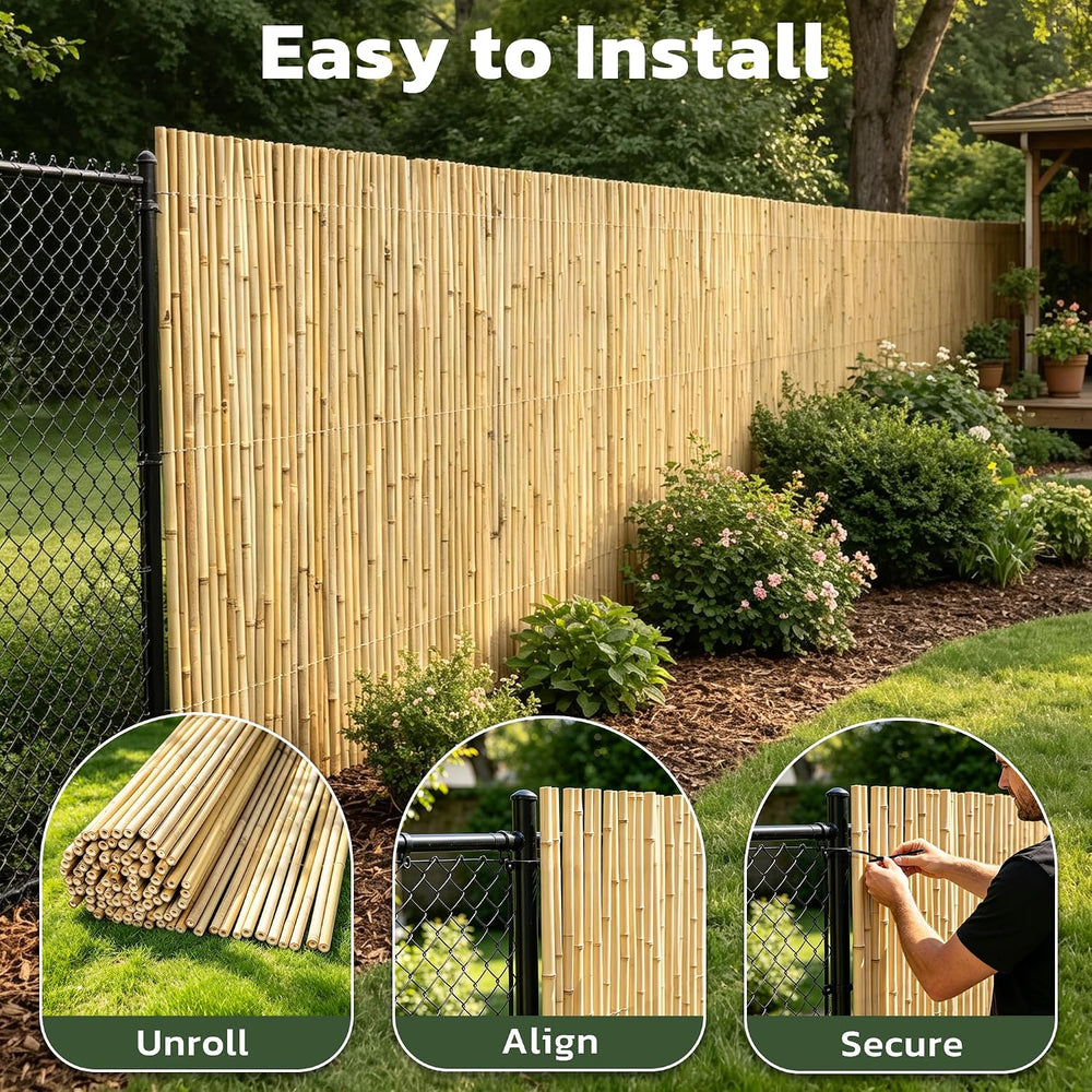 Natural Bamboo Fence, 4 ft x 6 ft Bamboo Fencing Screen for Garden, Rolled Pr...