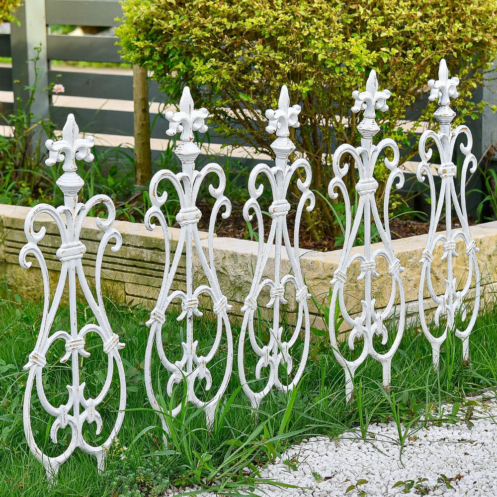 Sungmor Decorative Cast Iron White Flower Bed Fence - 28 Inches Tall 4 Pack