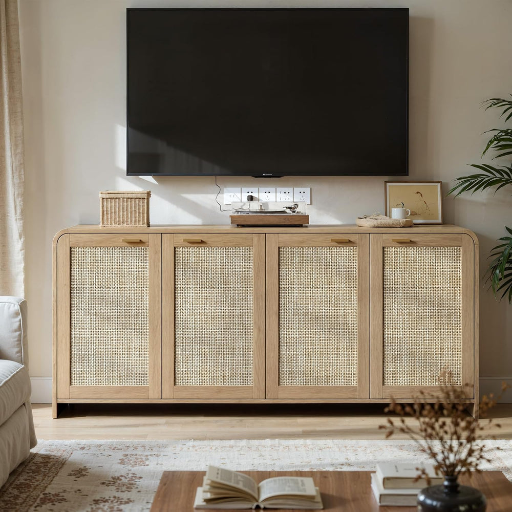 Evermagin 67" Rattan Sideboard Buffet Cabinet with Storage, Natural Oak