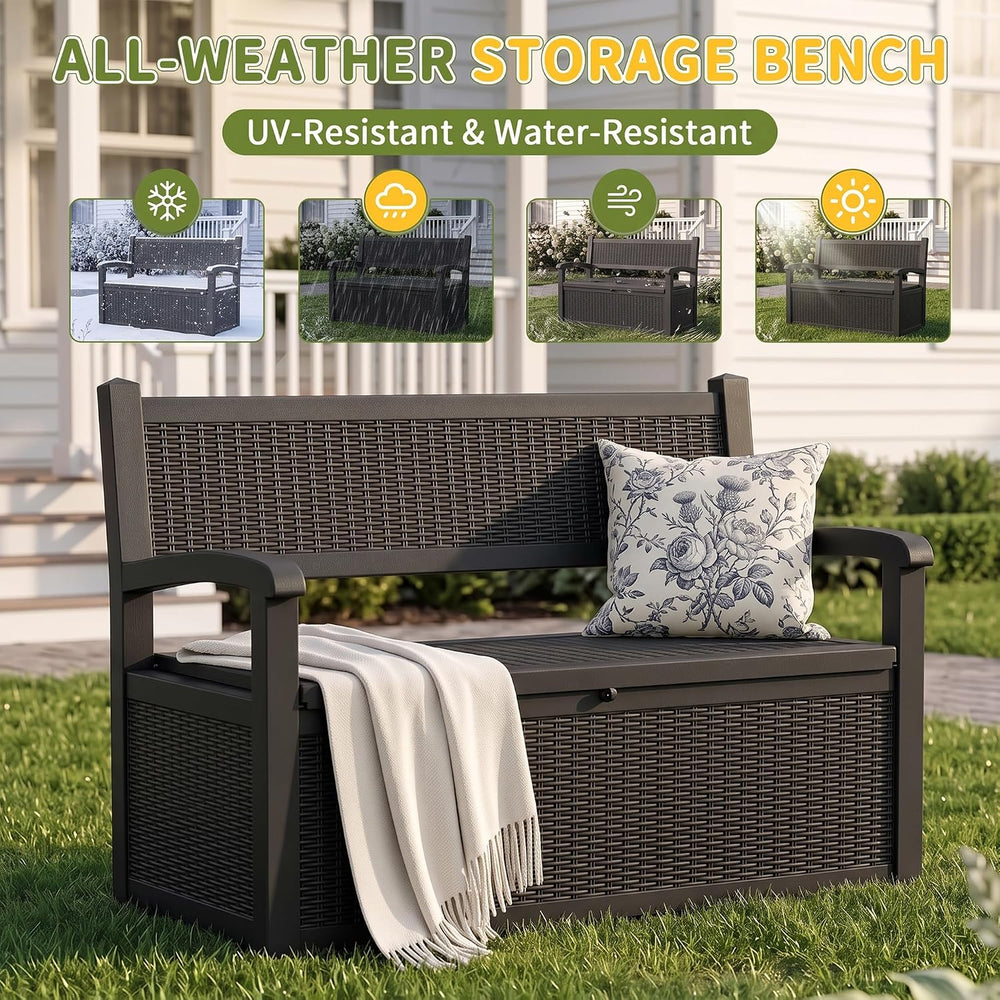 120 Gallon Outdoor Storage Bench Lockable, Rattan Black