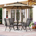 PHI VILLA Outdoor Dining Set for 4 w/Beige Umbrella & Folding Chairs