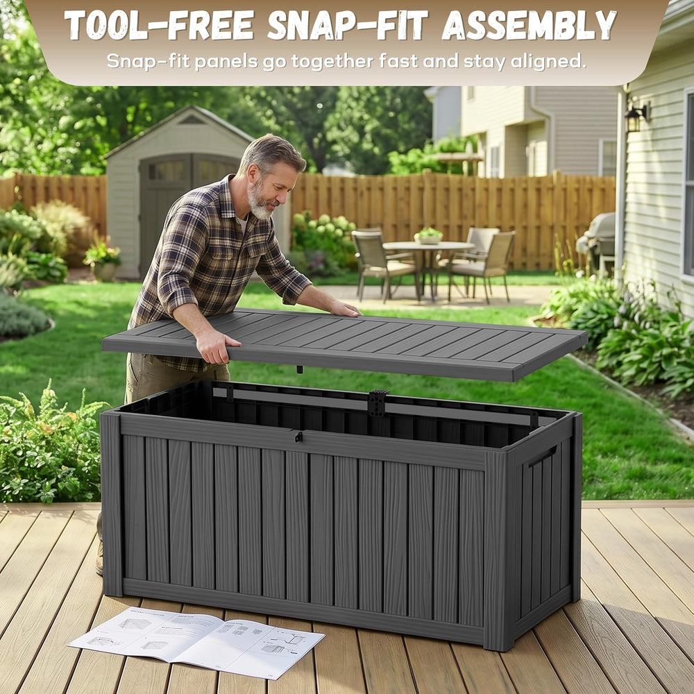 EasyUp 220 Gallon Deck Box Waterproof Lockable Outside Storage Box, Black