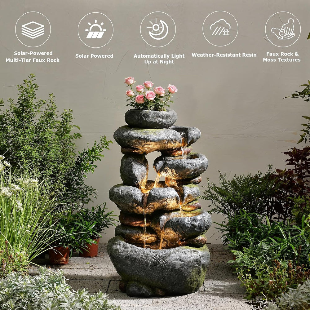 29.5''Tall Rock Solar Water Fountain Outdoor Garden Feature