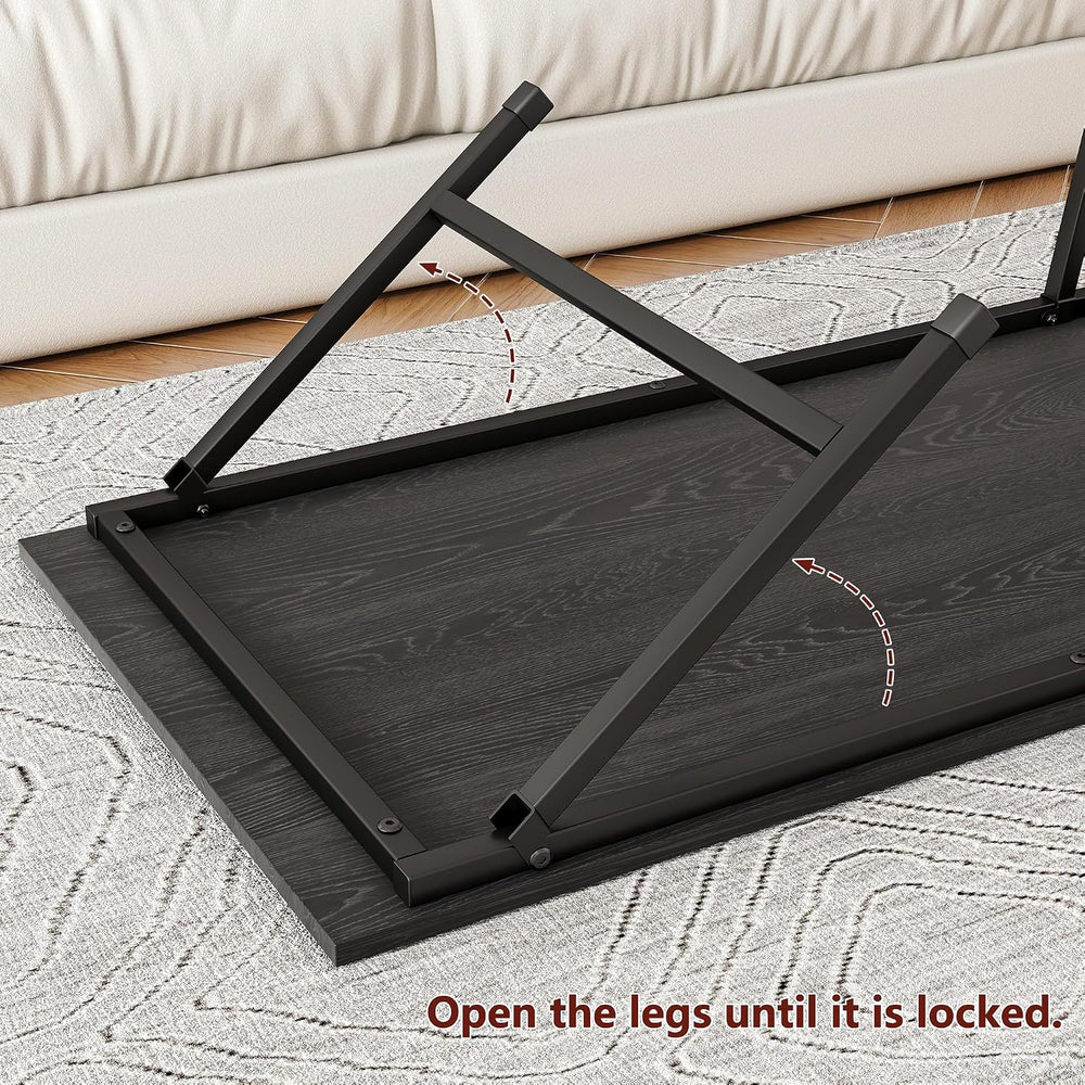 Low Coffee Table Foldable,Simple Modern Rectangular Center Table,Black Sand