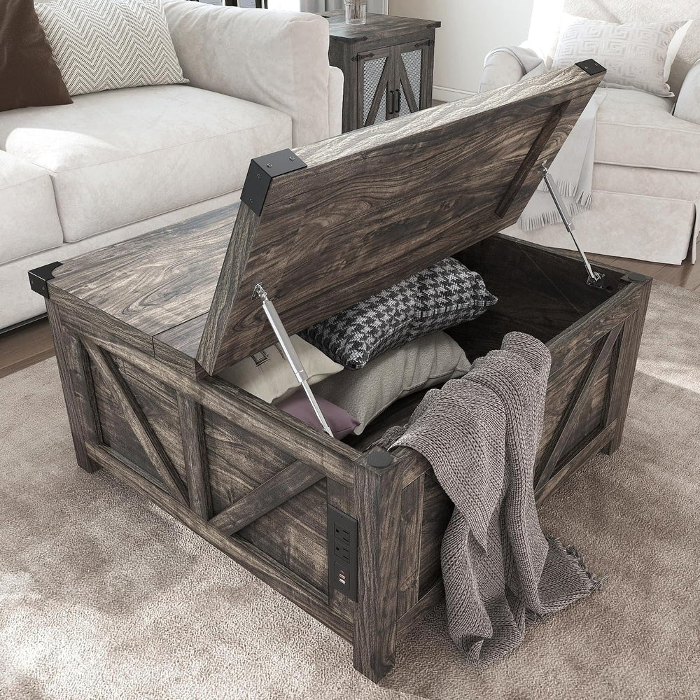 jimeimen 35.6" Farmhouse Lift Top Coffee Table with Storage, Square Coff...
