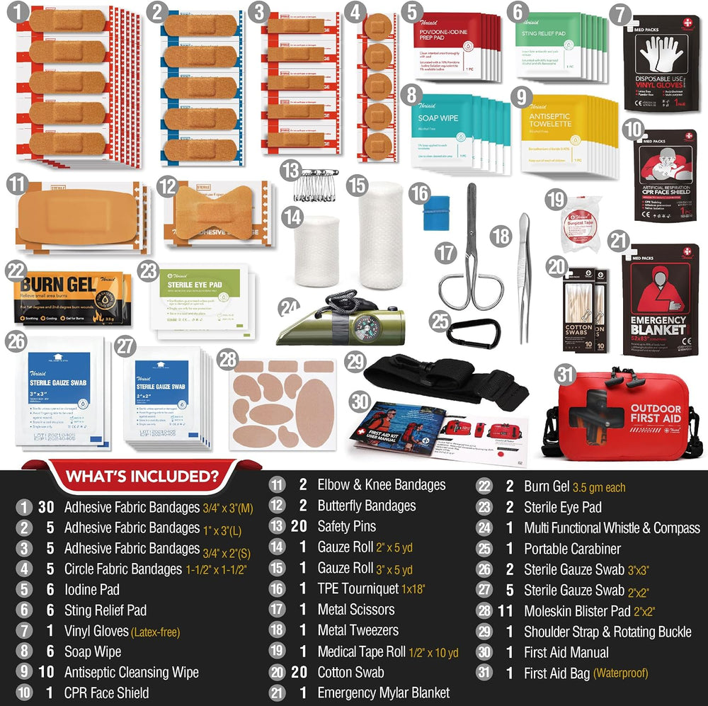 152 PCS Waterproof First Aid Kit, Portable Small Boat Dry Bag Bug Out Bags, E...