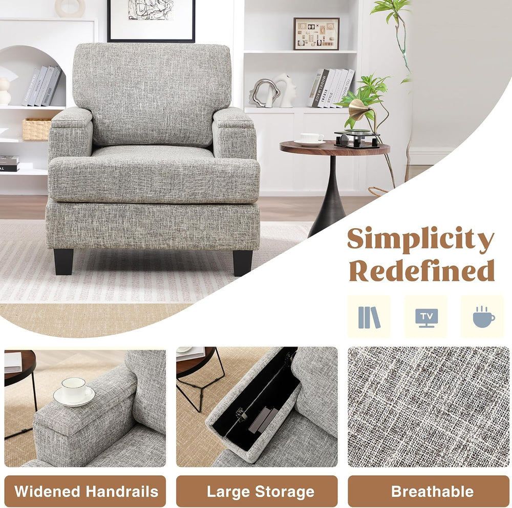 Accent Chair with Armrest Storage, Modern Upholstered Reading Living Room Cha...