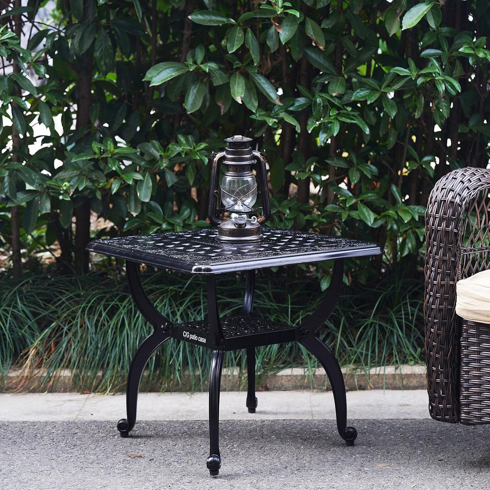 Mandolin Black Cast Aluminum Square Outdoor Patio Coffee End Table